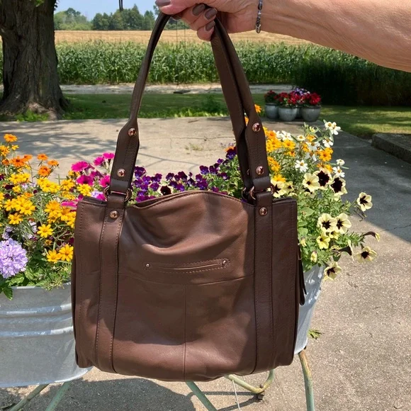 NWT B. Makowsky Bohemian Brown Leather & Rose Gold Hardware Shoulder Bag Boho - Picture 9 of 13